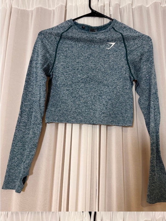 Gymshark Tops - Gymshark Teal Heather Long-Sleeve Seamless Crop Top